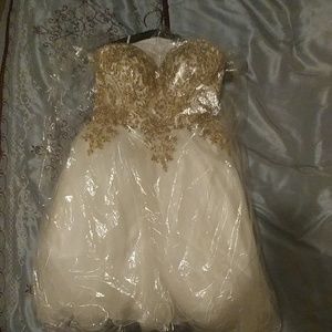 Short dress.....gold and white .strapless